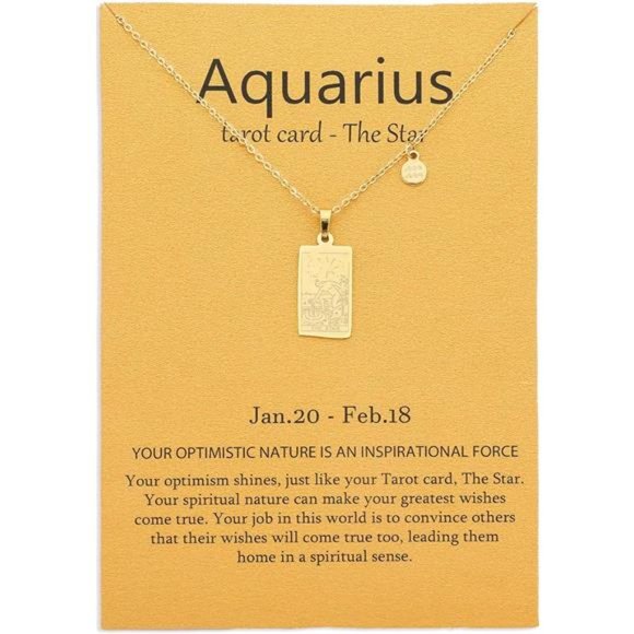 Jewelry - 14k Gold Plated Zodiac Sign with Tarot Card Pendant Necklace